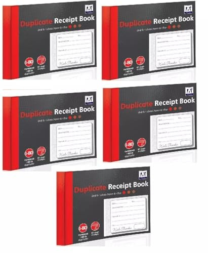 5 x Duplicate Receipt Book Numbered 1-80 Pages Half Size with Carbon Sheets