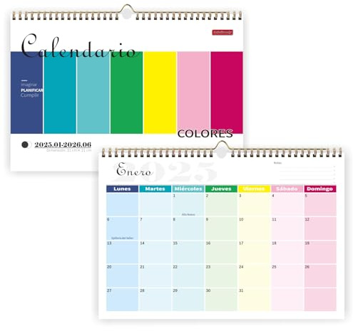 Saiwiimody Calendario 2025 Pared Español Calendario Mesa Enero 2025 y Julio 2026 Hoja por Dia Escribir Planificador Mensual Personalizado para Familiar Escolar Oficina 31 x 21 cm