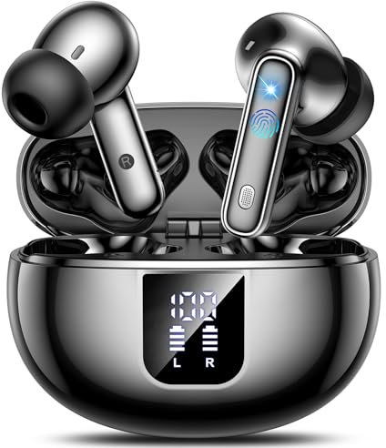 Auriculares Bluetooth intrauditivos, auriculares inalámbricos ANC Bluetooth 5.4, 36H Tiempo de reproducción Pantalla LED, Modo transparencia Cascos Sonido estéreo con graves profundos, IP7 Impermeable