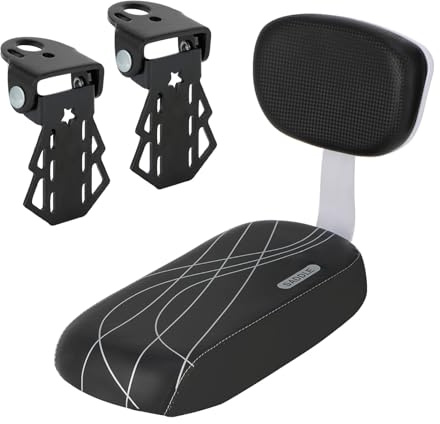 BWBIKE Bicycle Back Seat Cycling Bike Bicycle Mountain Bike PU Leather Soft Cushion Rear Rack Seat Children Seat with Backrest and Footrest, Black White+Black