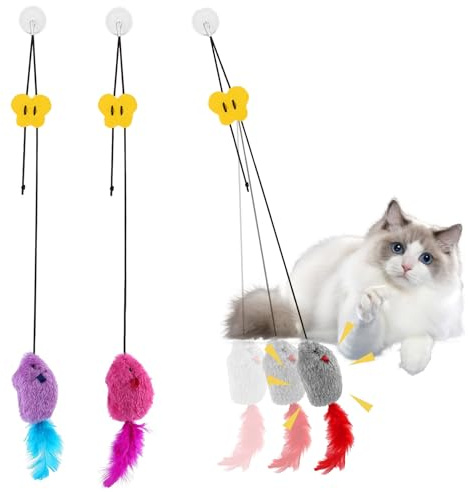 Jatimdotin 3 Pcs Juguetes Interactivos para Gatos con Ventosa y Plumas, Juguete de Ejercicio para Peludos
