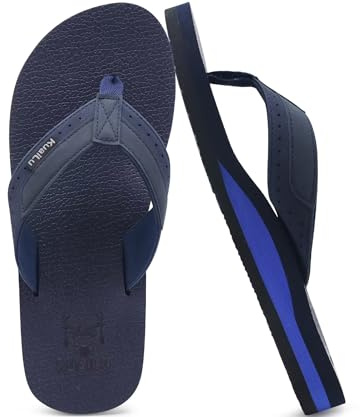 KuaiLu Infradito Uomo Estive Comode Pelle Ciabatte Infradito Supporto Arco Plantare Sandali Infradito Spiaggia Piscina Flip Flop Cuoio Mare Leggere Antiscivolo Gomma Suole Tutto Blu 42