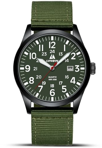 LN LENQIN Herrklockor militär klocka fältklocka analog kvartsur för män vattentäta armbandsur med datum nylonband armé taktisk sportklocka