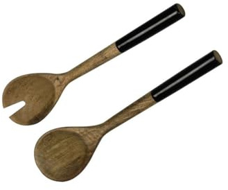 Artime - Couverts à Salade en Bois de Manguier 30,5 cm, Finition Noire et Blanche, Collection Black, Lot de 2, Design Élégant, Compatible Saladier