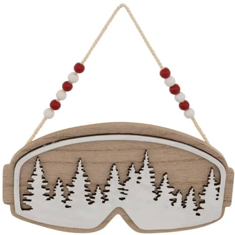 FEERIC LIGHTS & CHRISTMAS - Soggetto maschera da sci abete riflessioni legno l.16cm marrone