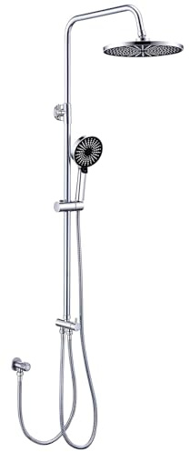 KeeGone Duschblandarset rostfritt stål med justerbar höjd duschstång 25 cm rund regndusch 3 stråltyper, handduschset för badrum