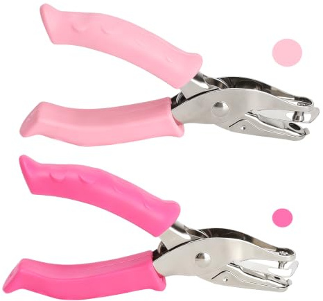 2 stycken håltagare 1 hål, rund perforator, pappersstansare, rosa | Robust 1-håls stansare, bekvämt handtag, metallhylsa, håltagare för DIY-skola, rent och exakt snitt