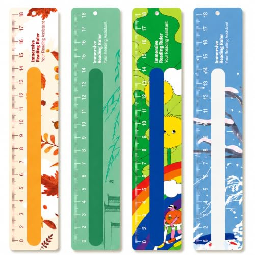 BIVYAX Lot de 4 Marque-pages de Lecture Guidée, Motifs Saisonniers Printemps Été Automne Hiver, Règles de Suivi pour Élèves et Enseignants,Aide à la Compréhension de Texte,Overlays Colorés pour Livres