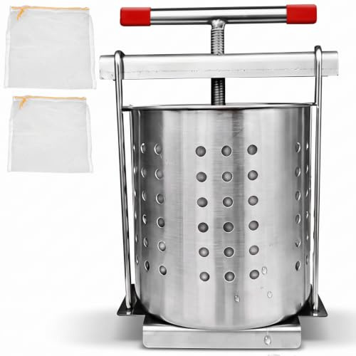 Vegetable Squeezer, Cheese Press for Cheese Making - 2.5l Stainless Steel Manual Fruit & Honey Press with Dual Filters