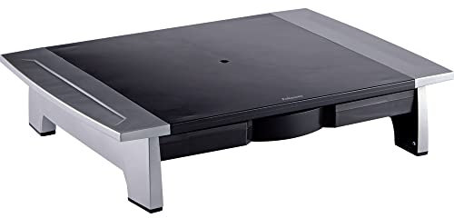 Fellowes Computer Monitor Stand with 5 Height Adjustments – Office Suites Riser with Storage Tray – Ergonomic Adjustable Support for Screens up to 28 – Max Weight 36KG – Graphite