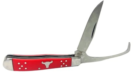 Cattlemans Cutlery Farrier Knife - Stainless Steel Pocket Knife with Hoof Pick - Red