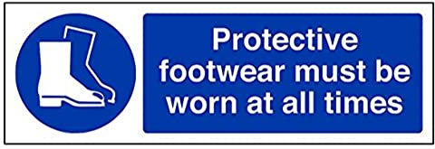 V Safety Protective Footwear Must Be Worn At All Times PPE Sign - 300mm x 100mm - Self Adhesive Vinyl