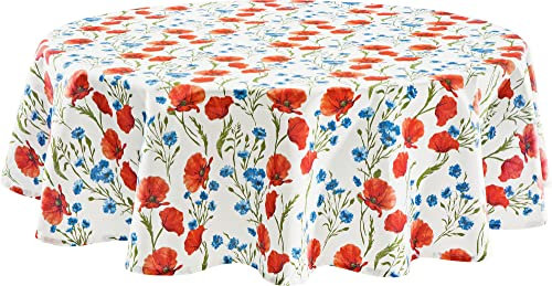 REDBEST Tischdecke 100% Baumwolle Mohnblume Größe rund: 160 cm Ø - Robustes, glattes Gewebe, Kornblume, Blumen (weitere Größen)