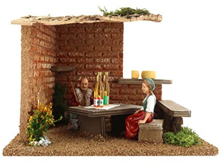 Ferrari & Arrighetti Cantina con Contadini per Presepe, Fattori Che Pranzano, Decorazione Presepe, Legno, 15x19x15 Centimetri