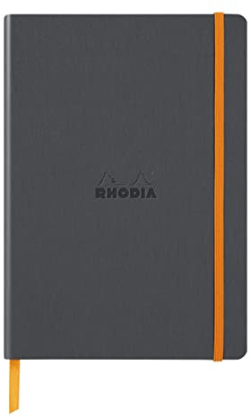 RHODIA 117385C - Titanium Soft Notebook - A5 - Lined - 160 pages - Clairefontaine Ivory Paper 90 g/m - Bookmark, Elastic Closure - Faux Leather Cover - Rhodiarama Collection