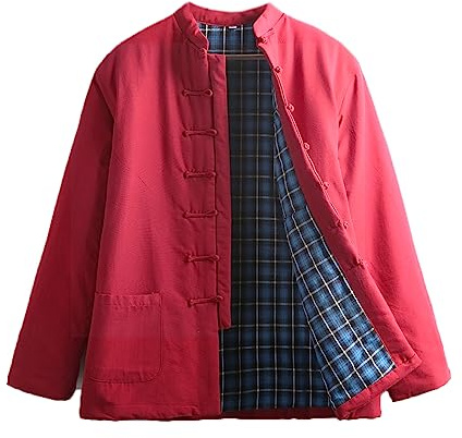 Winter Tang Suit Jackets Cotton Padded Coats Men Thick Warm Tai Chi Uniform Long Sleeve Chinese Traditional Clothes Tops, Jacket Kung Fu Clothing Shirt red-M