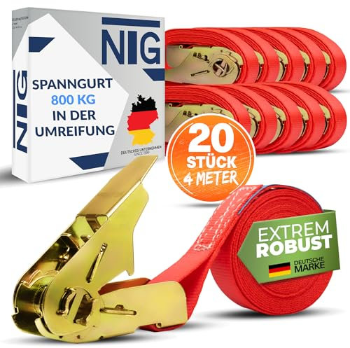 NTG 4-20 Stück | 800kg | 4m und 6m | Spanngurte mit Ratsche | einteilig | 1 teilig | Ratschengurte | TÜV/GS geprüft | Zurrgurte | 25mm | 800 daN | 0,8t (20 Stück 4 Meter)