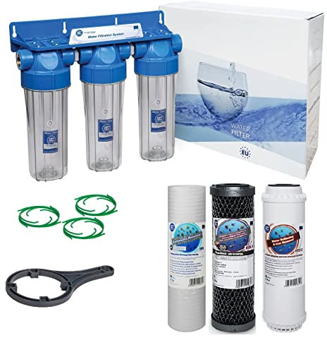 Aquafilter 3 Stage Whole House Water Purifier and Softener Filter Kit Salt Free 1 1/2 3/4 BSP (1/2 BSP)