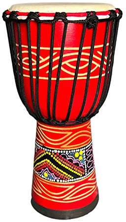 SDFEGHT Djembe Trommel Musikinstrument afrikanische Trommel, Mahagoni-Ziegenhaut, handbemalt, 20,3 cm (8 Zoll) Percussion (rot)