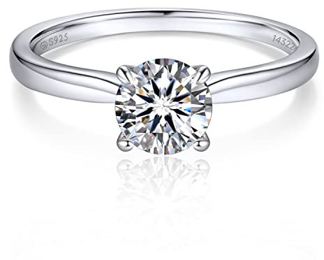 MomentWish Verlobungsring Damen, 1 Karat Solitär 925 Sterling Silber Moissainte Ringe D Farbe VVS1 Muttertagsgeschenk mit Geschenkbox Gra Zertifikat-Größe56