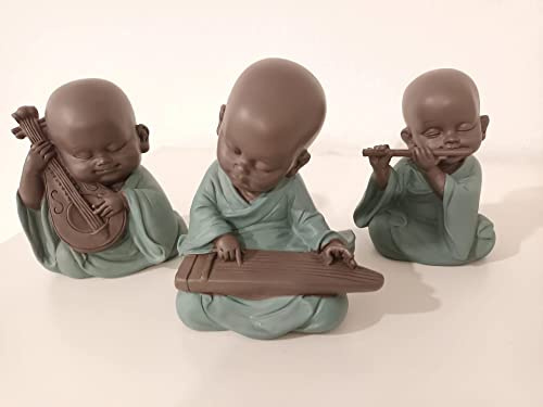 SAM NATURA Buda Figura, Set 3 budas en Resina tamaño 12 x 9 cm Cada uno