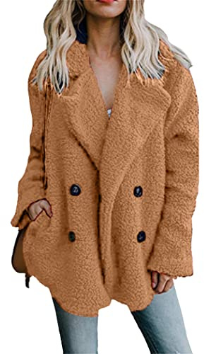 OMZIN Abrigo De Lana Con Solapa De Invierno Para Mujer Chaqueta De Felpa De Invierno Prendas De Vestir Abrigo Informal Chaqueta Cálida De Transición Camel S