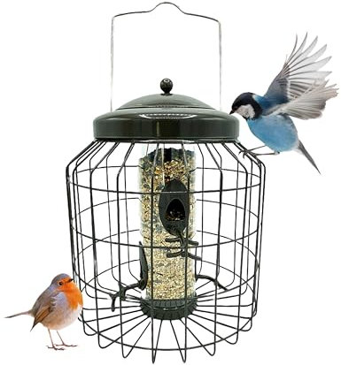 Squirrel Proof Small Bird Feeders - Large Heavy Duty Metal Hanging Birds Feeder for Wild Bird Food. Anti Squirrel Feeder Bird Cage. Great for Hanging Station, Gardening Gifts. (Seed Feeder)