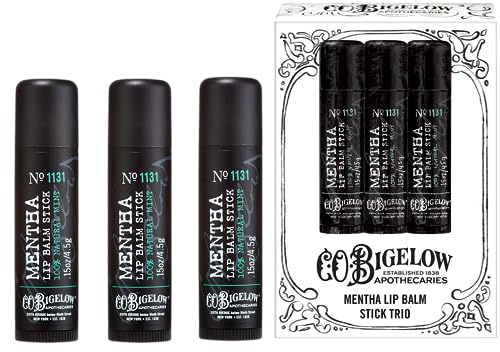 C.O. Bigelow Mentha Lip Balm Sticks, Pack of 3 Bulk Lip Balm Sticks with Shea Butter & Peppermint Oil, 0.15 oz