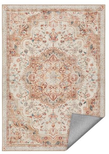 SONGMICS HOME Vintage Teppich, 120 x 170 cm, Wohnzimmerteppich, Schlafzimmerteppich, Waschbarerteppich, Rutschfester Teppich, für Küche, Flur, Esszimmer, cappuccinobeige TAR032K01