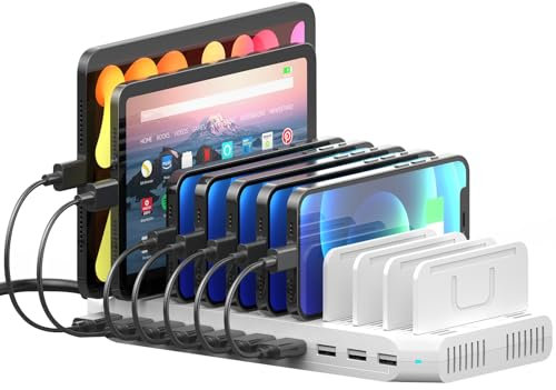 SUIDEK Estación De Carga USB De 10 Puertos para Múltiples Dispositivos, Cargador 60w Estación De Carga Múltiple con Separadores Ajustables Compatible con Tabletas, Kindle, Teléfonos Inteligentes