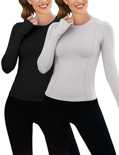 IECCP T-shirt à manches longues pour femme - Haut de sport pour femme - Manches longues - Yoga - T-shirt de course respirant - Coupe ajustée et sportive, M