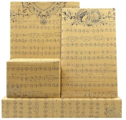 Music Wrapping Paper Vintage Musical Score Print Brown Kraft Gift Wrap Paper, 6 Sheets Folded Flat Large Newspaper for Women Men Packaging Flower, Birthday Christmas, Music Concert Gift Art Paper
