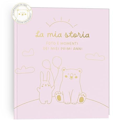 HuBorns - Album Nascita Bambina e Bambino per Incollare Foto e Scritte con +50 Pagine e Adesivi, Album Fotografico Neonato per il Primo Anno fino a 5 Anni, Ideale per Regalo Nascita Bimba e Bimbo