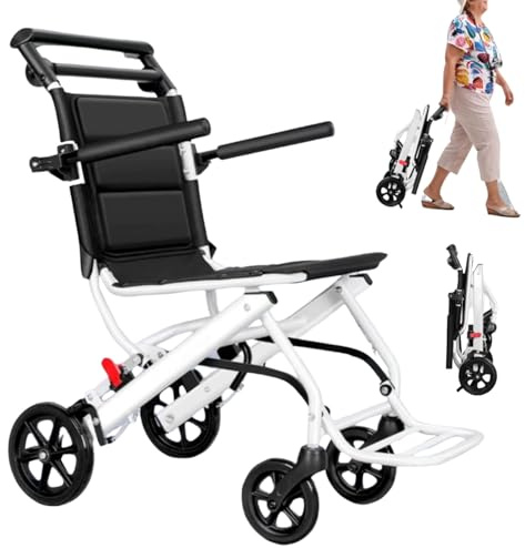 Silla de ruedas de viaje ligera, silla de ruedas plegable, silla de ruedas de viaje de tránsito con arnés de seguridad ajustable, sillas de ruedas plegables para adultos, sillas de ruedas ligeras para