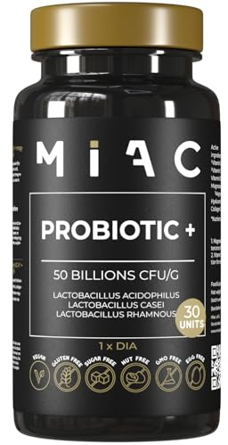 MIAC Probióticos [ 50 mil millones de UFC ] - Probióticos Intestinales 30 Cápsulas. Probiótico Intestinal como Lactobacillus, Bifidobacterium - Protector Intestinal Flora Intestinal