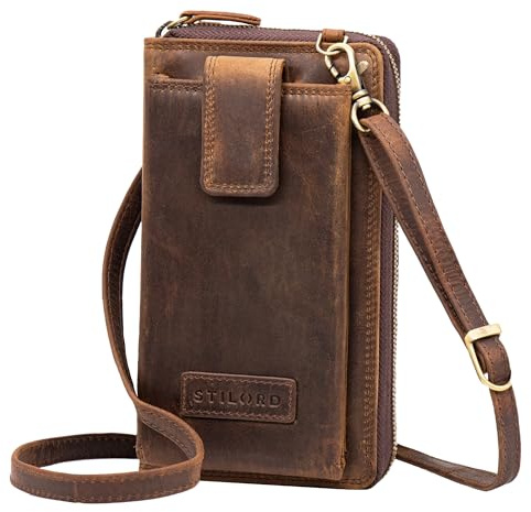 STILORD 'Nelly' Geldbörse mit Handyfach Leder 3-in-1 Handytasche Umhängetasche Portemonnaie zum Umhängen Handy Umhängetasche Damen Vintage Echtleder, Farbe:soria - braun
