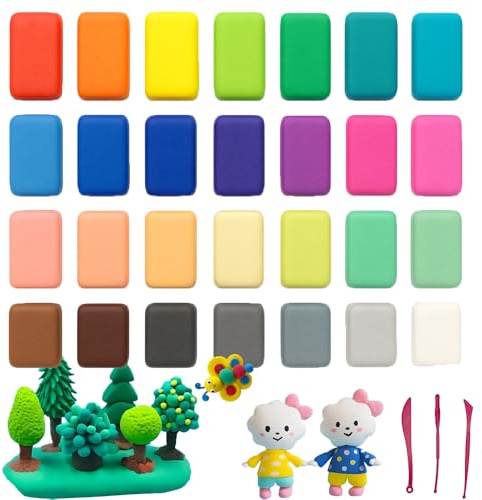 36 Farben Modelliermasse lufttrocknend – Selbsttrocknende Knete für Kinder ab 3 Jahren – Foam Clay Bastelset mit Werkzeugen & Formen – Kreatives DIY Geschenk für Jungen & Mädchen