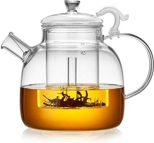 MESNEY 1900ml Glass Teapot with Removable Infuser – Borosilicate Glass Tea Pot with Lid for Loose Leaf Tea, Blooming Tea, and Herbal Tea – Elegant and Durable Tea Maker for Home and Office