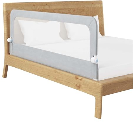 Fiqops Griglia di protezione per letto da 200 cm, pieghevole, protezione anticaduta per lettino per bambini, barra di protezione per letto regolabile in altezza da 72-86 cm con cinture per letti a