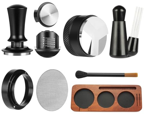 7 PCS Accesorios de Espresso, Herramientas de Prensador de Espresso de 51mm, Kit de Accesorios para Máquina de Espresso Herramienta WDT, Prensador de Café con Estación de Prensado de Espresso de