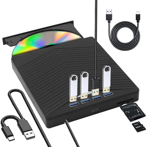TOMVYTER Lecteur Graveur CD/DVD Externe Portable 4K avec USB 3.0 Type-C pour PC Windows 11 10 8 7
