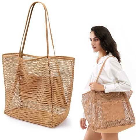Grand Sac de Plage, Sac Plage Pliable et Léger, Sacs de Plage Femmes Multi-Poches de Grande Capacité, Éclair Imperméable Tote Bag, pour Plage Voyages Gym Piscine