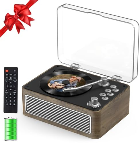 Gueray Lettore CD Bluetooth Portatile con Altoparlanti 3600mAh Ricaricabile Vintage per Casa, Lettore CD Retrò Legno Quercia Radio FM con Telecomando, Supporta Riproduzione USB AUX per Audiolibri