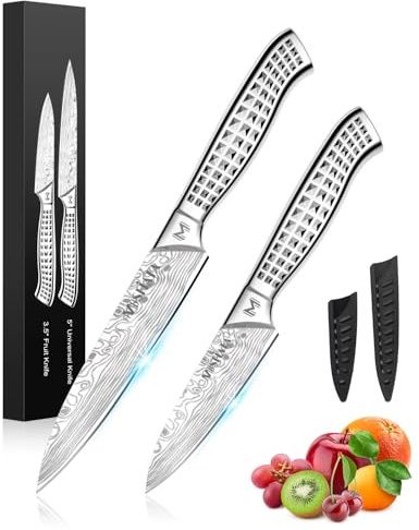 MOSFiATA Juego de Cuchillos para Fruta y Verdura con Funda, Cuchillo Pelar de 9 cm y Cuchillo Universal de 12,7 cm