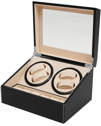 Caja giratoria automática para relojes | Caja para relojes | giratoria automática | 4 + 6 compartimentos | Caja de reloj | Ventana transparente | Para relojes automáticos y joyas