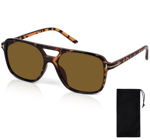 vsshe Retro Square Sunglasses, Double Bridge Tortoiseshell Frame with Tea-Colored UV400 Protection Lenses, Vintage 90s Classic Pilot Eyewear for Women Men Driving, Outdoor, Beach, Party