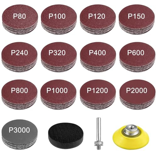 Ravytha Sandpapper tallrik rund, slipskivor pad kit, slipskiva borrmaskin, sanding disc backing pads (10 x P80/100/120/150/240/320/400/600/800/1000/1200/2000/3000, utan hål)