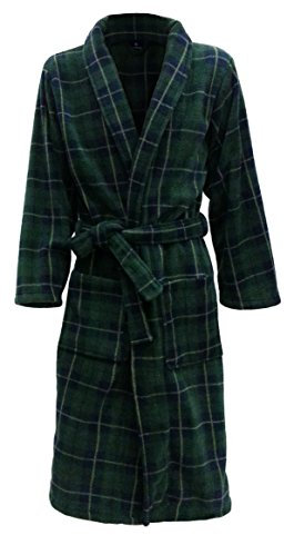John Christian Thermo Fleece Morgenmantel mit Tartan-Muster - grün dunkelblau - Herren (Größe XL)