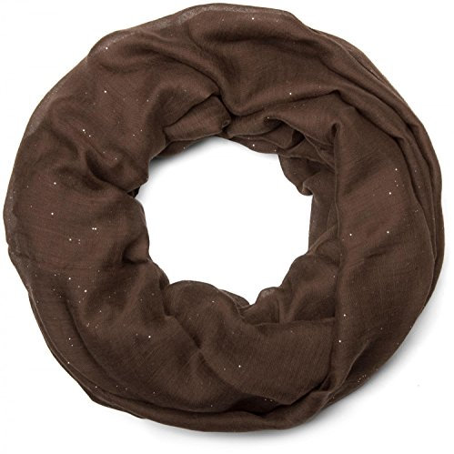 styleBREAKER Damen Loop Schal mit Glitzer-Effekt | Einfarbiger Schlauchschal aus weicher Viskose | Leicht & Elegant | 87 x 93 cm, Farbe:Dunkelbraun