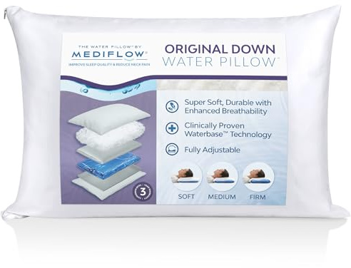 Mediflow Down Water Pillow – 75% Down Fill, Adjustable Pillow for Neck Pain Relief, Pillow for Side, Back, and Stomach Sleepers, The Original Inventor of The Water Pillow (1)